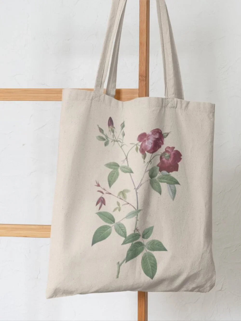 Velvet China Rose Vintage Floral Print Graphic Canvas Tote Bag